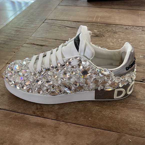 Dolce & Gabbana Portofino Crystal Embellished Leather Sneakers - Picture 6 of 16